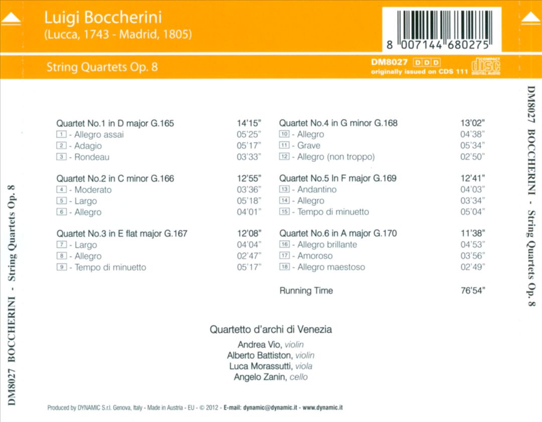 Boccherini: String Quartets, Op. 8 cover art