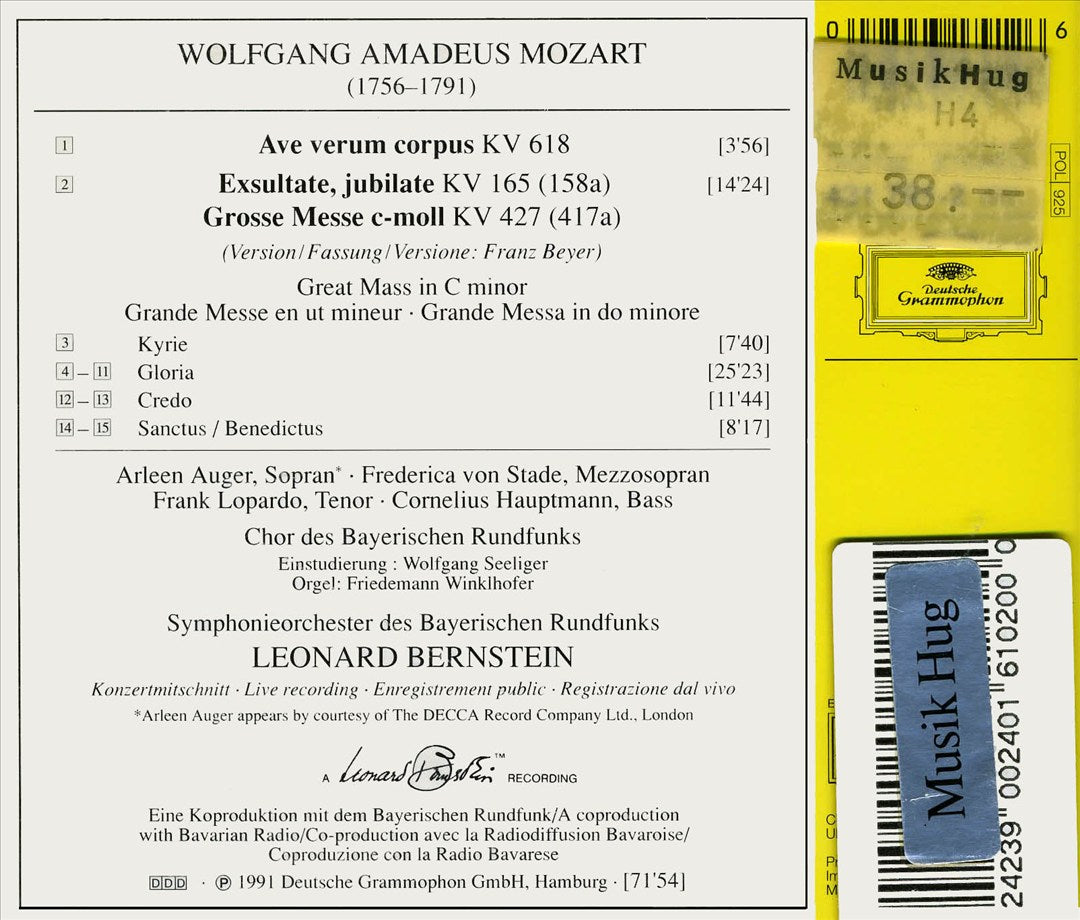 Mozart - Grosse Messe; Exsultate, jubilate; Ave verum corpus cover art