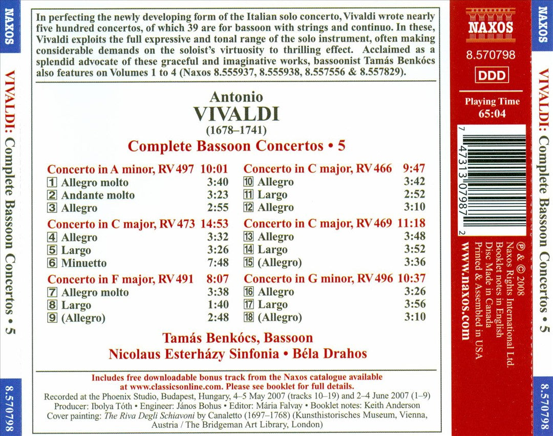 Vivaldi: Bassoon Concertos, Vol. 5 cover art
