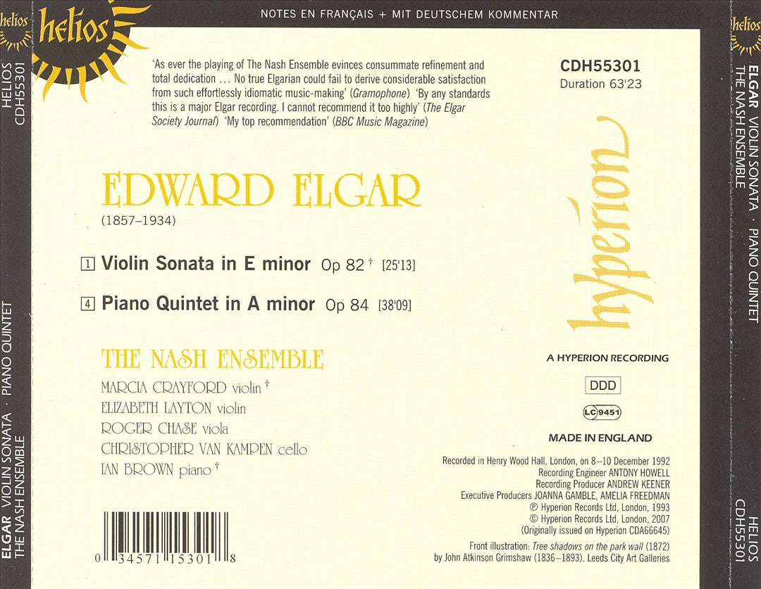 Elgar: Piano Quintet; Violin Sonata cover art