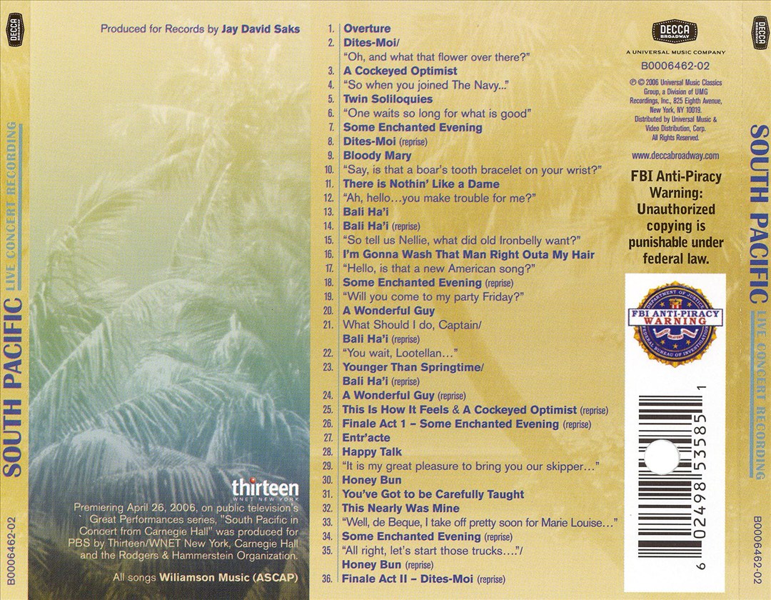 Rodgers & Hammerstein's South Pacific, in Concert from Carnegie Hall cover art