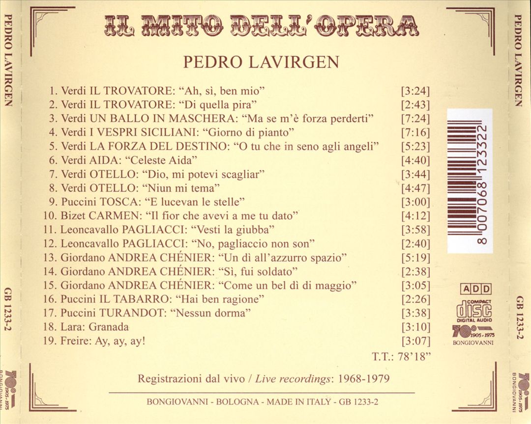 Mito dell'Opera: Pedro Lavirgen cover art