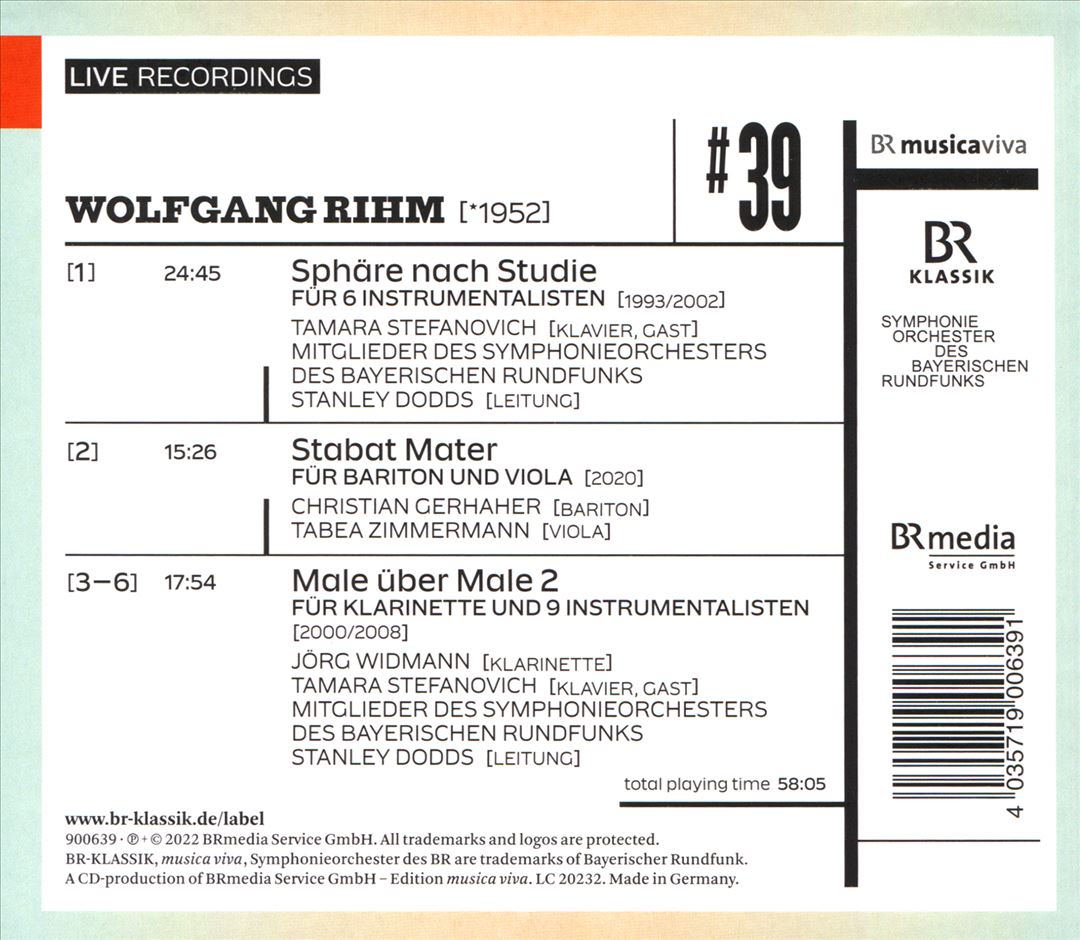 Musica Viva #39: Wolfgang Rihm - Sphäre nach Studie; Stabat Mater; Male über Male 2 cover art