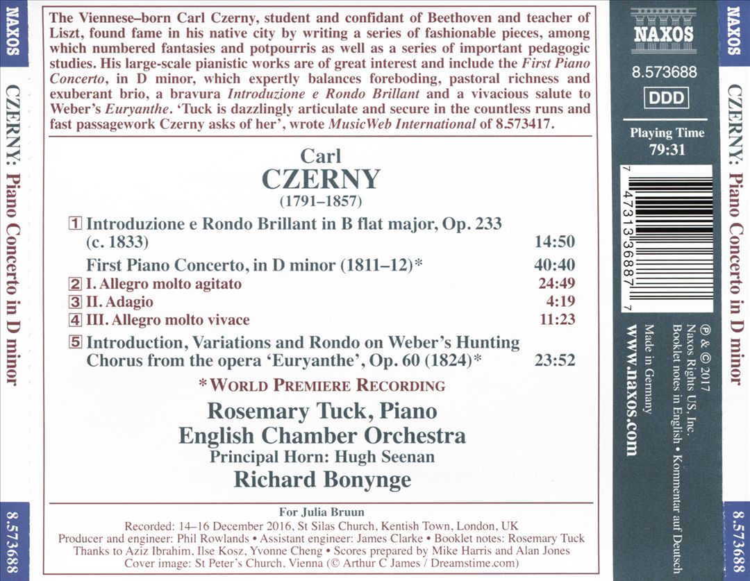 Carl Czerny: Piano Concerto in D minor; Introduction, Variations and Rondo on Weber's Hunting Chorus from "Euryanthe" cover art