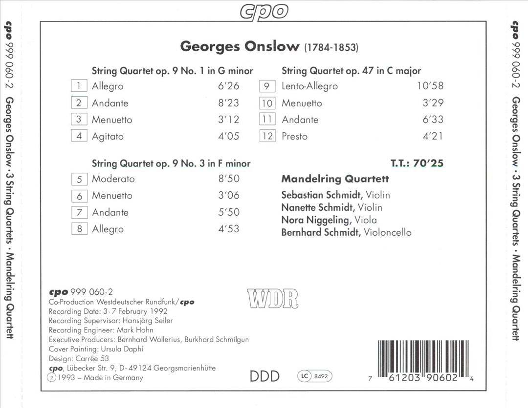Georges Onslow: String Quartets Op. 9 & 47 cover art