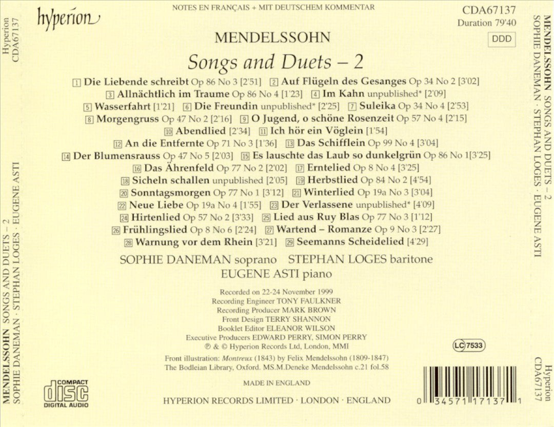 Mendelssohn: Songs & Duets, Vol. 2 cover art