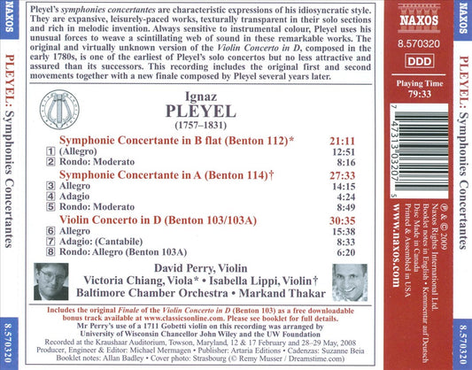 Ignaz Pleyel: Symphonies Concertantes; Violin Concerto in D cover art
