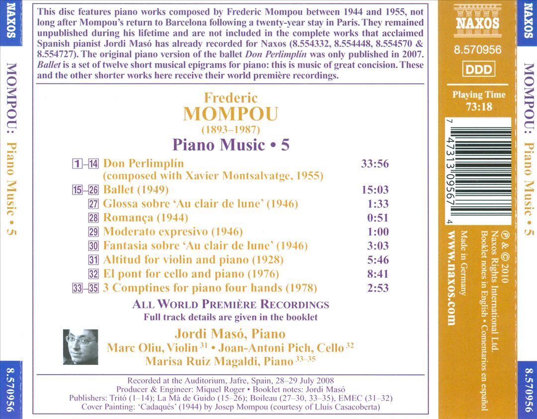 Frederic Mompou: Piano Music, Vol. 5 cover art