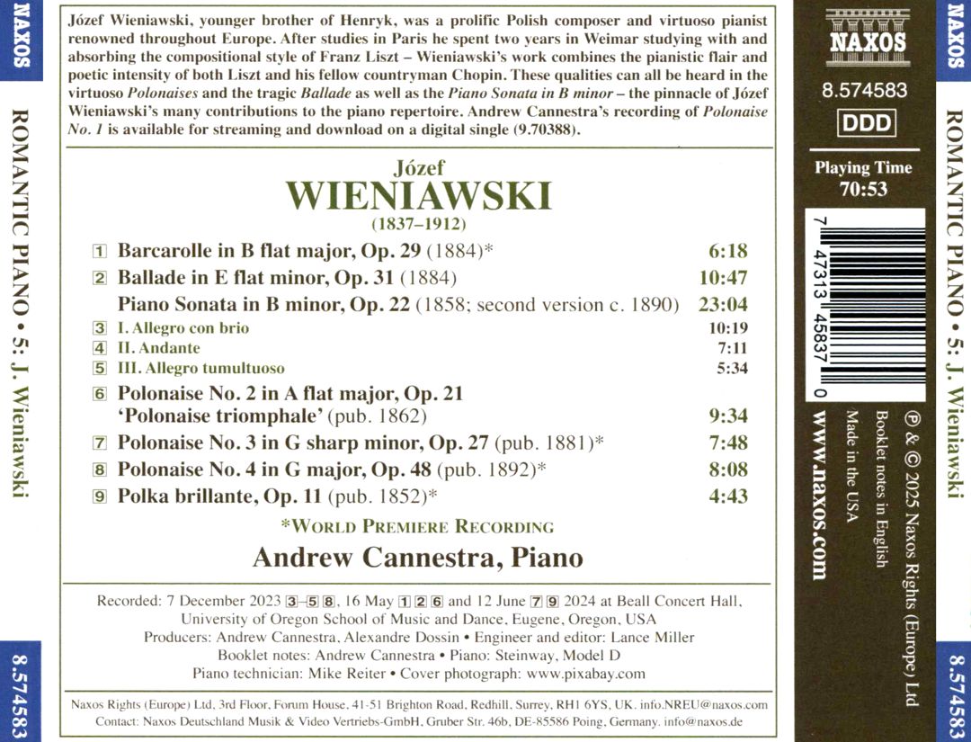 Józef Wieniawski: Piano Works cover art