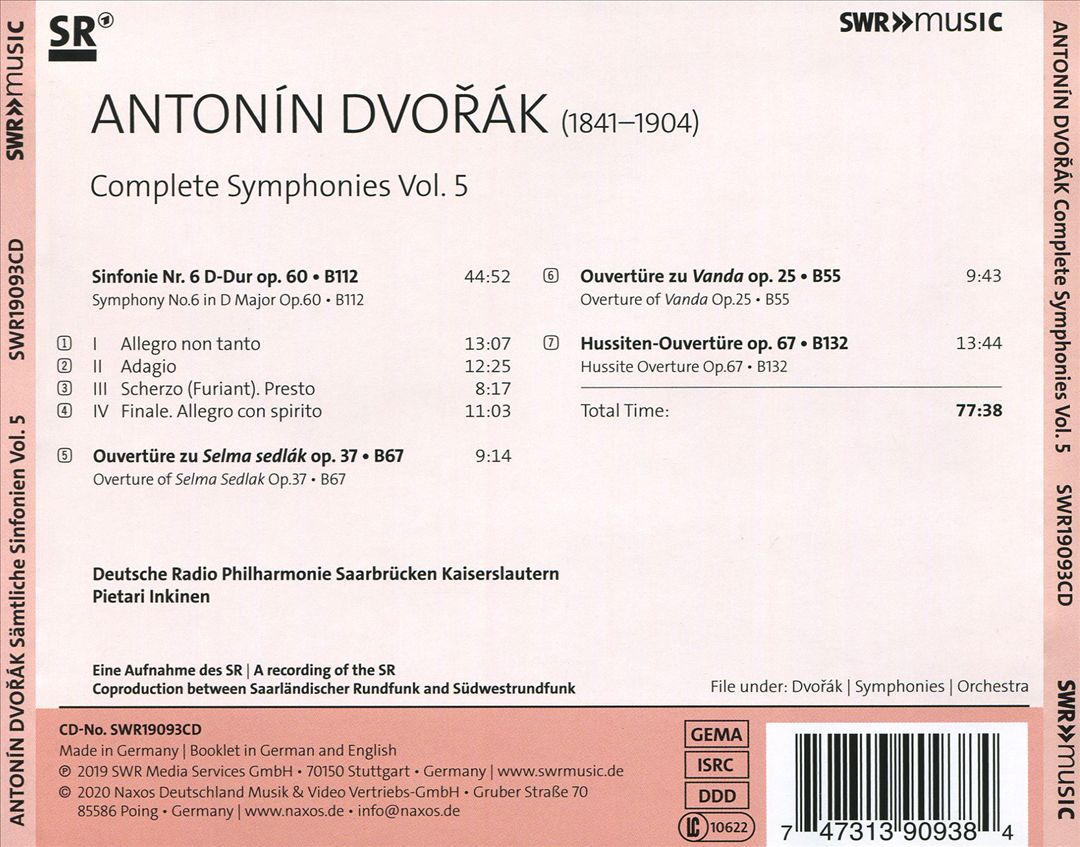 Antonín Dvorák: Symphony No. 6; Hussite Overture; Overtures to Vanda & Selma sedlák cover art