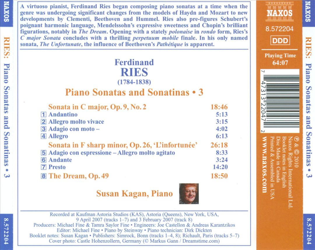 Ferdinand Ries: Piano Sonatas & Sonatinas, Vol. 3 cover art