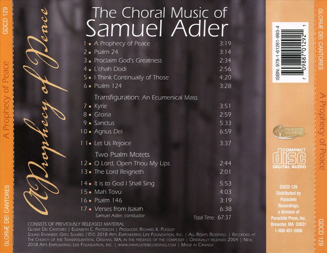 Prophecy of Peace: The Choral Music of Samuel Adler cover art