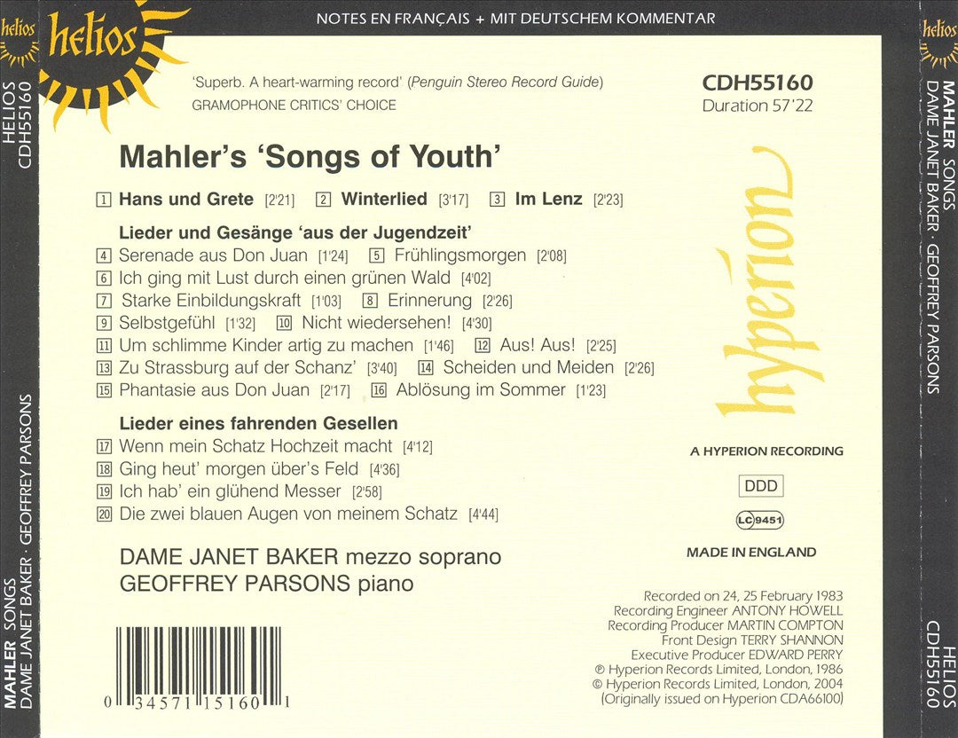 Mahler's Songs of Youth cover art