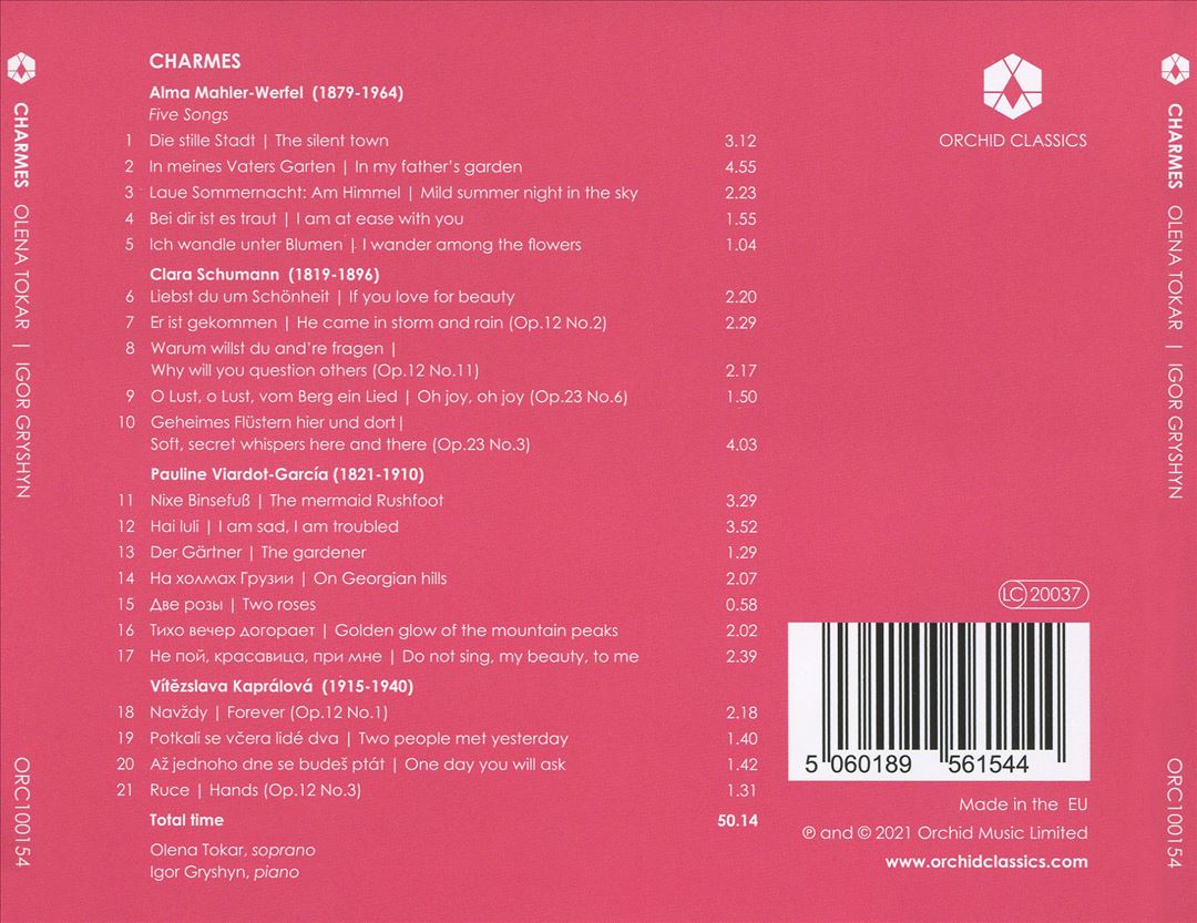 Charmes: Viardot, Karpralova, Mahler, Schumann cover art