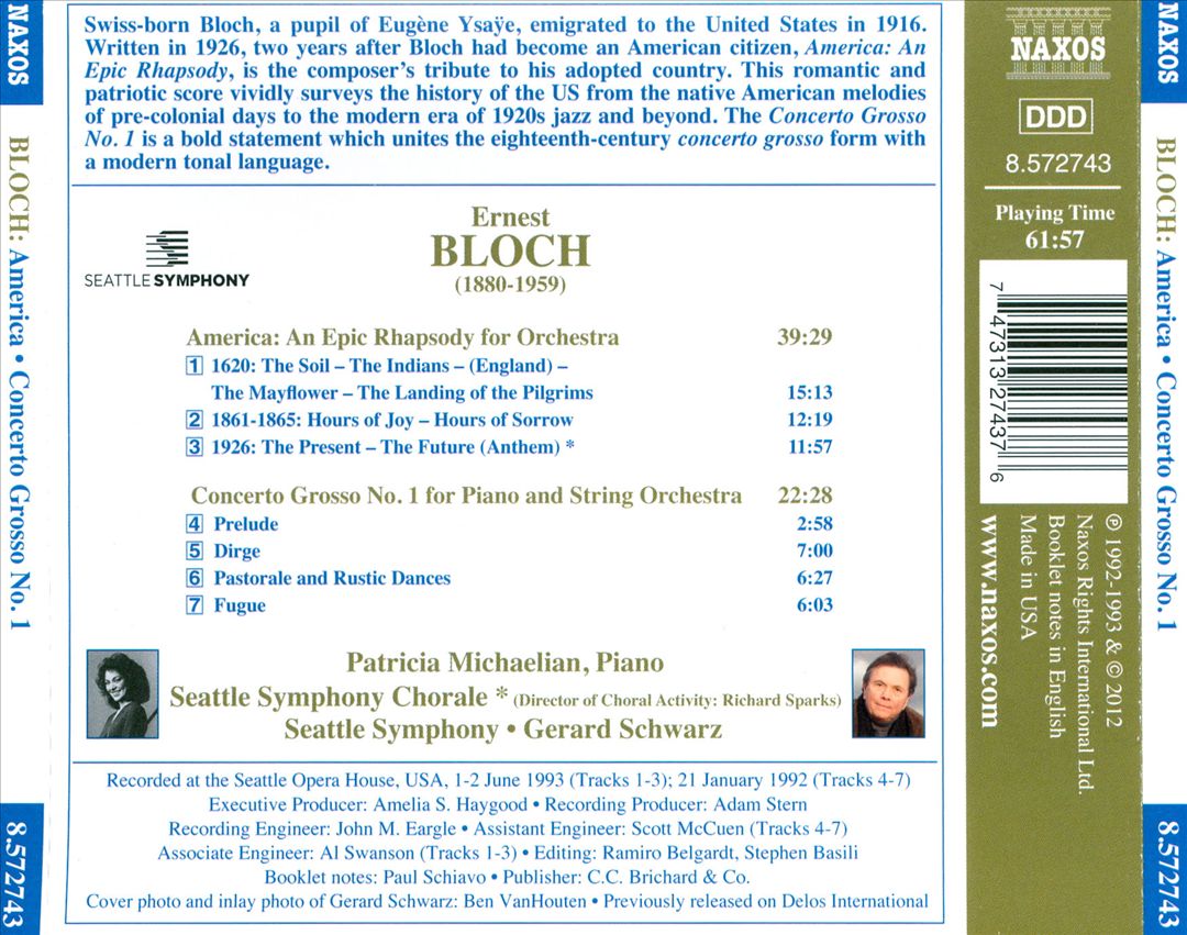 Ernst Bloch: America; Concerto Grosso No. 1 cover art