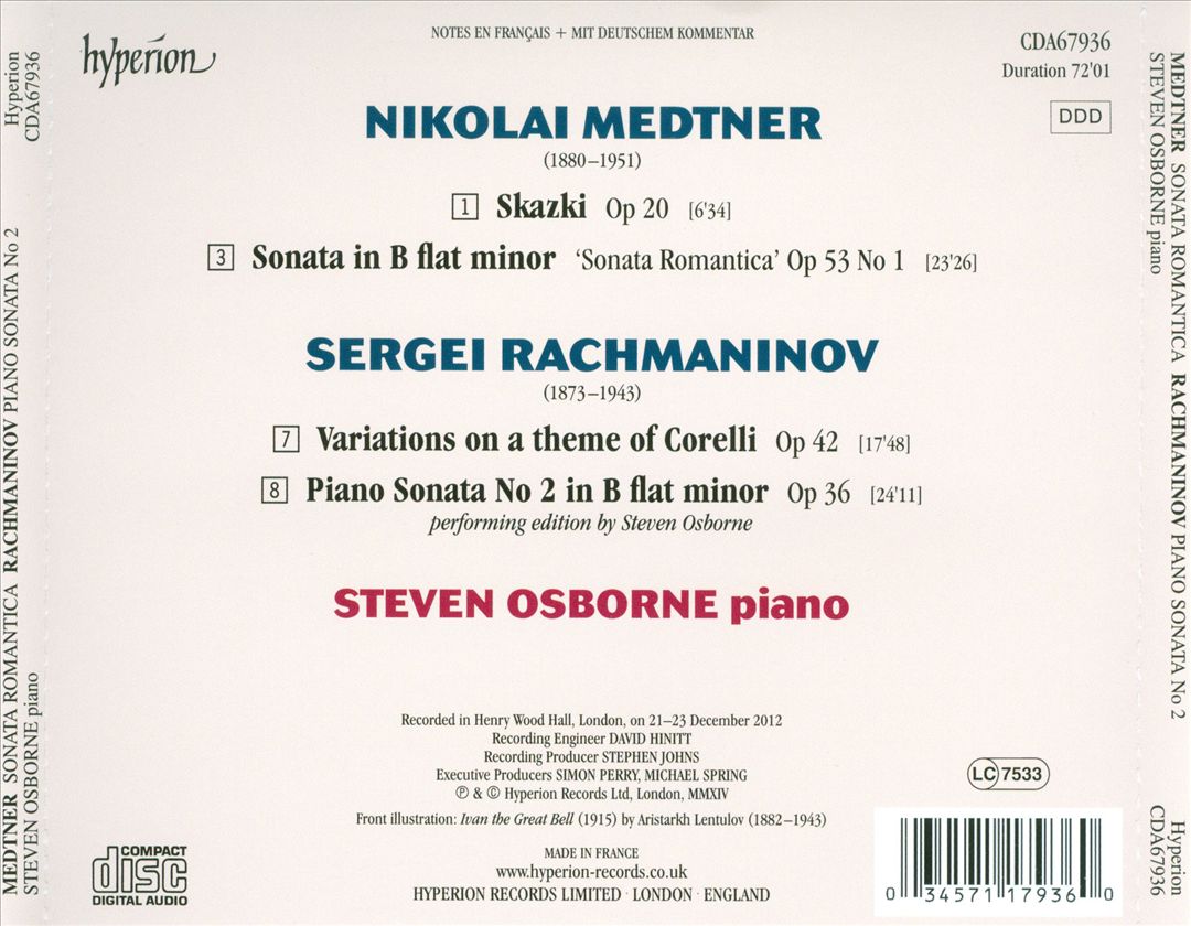 Medtner: Sonata Romantica; Skazki; Rachmaninov: Piano Sonata No. 2; Corelli Variations cover art