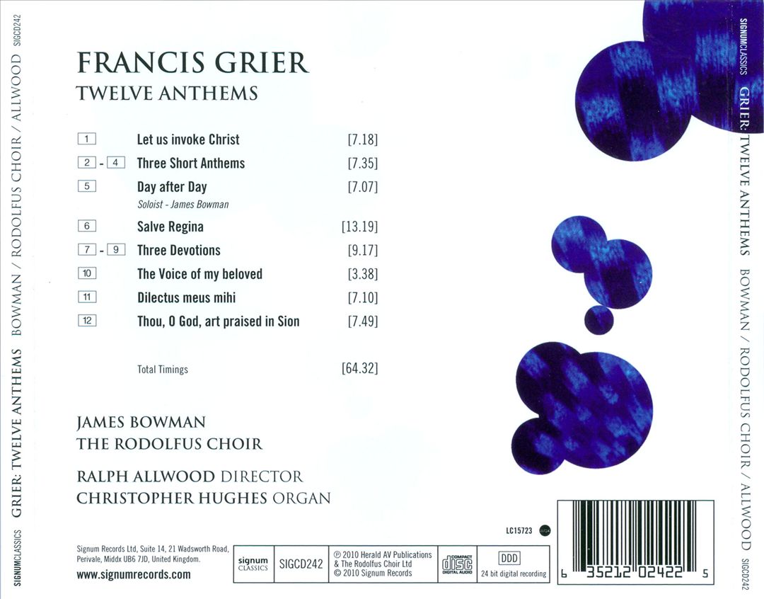 Francis Grier: Twelve Anthems cover art