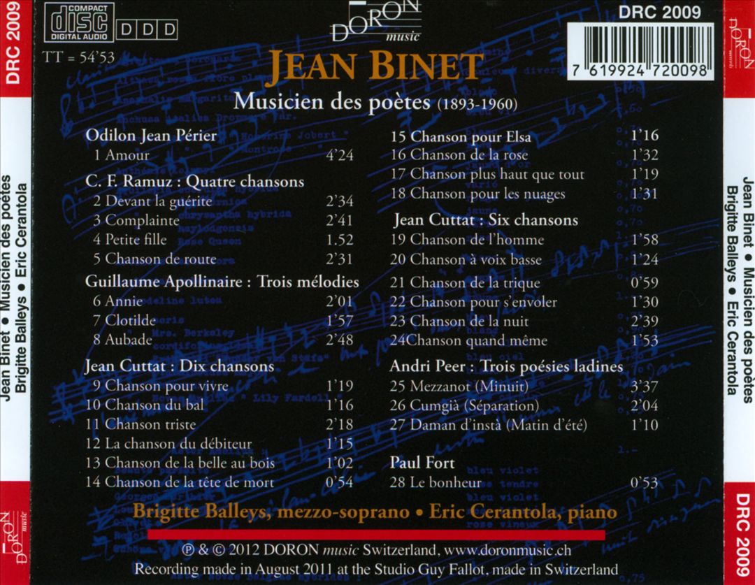 Jean Binet: Musicien des poètes (1893-1960) cover art