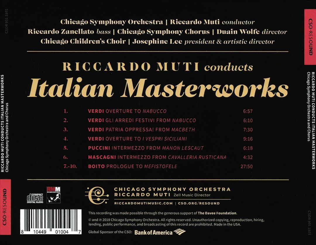Riccardo Muti conducts Italian Masterworks cover art