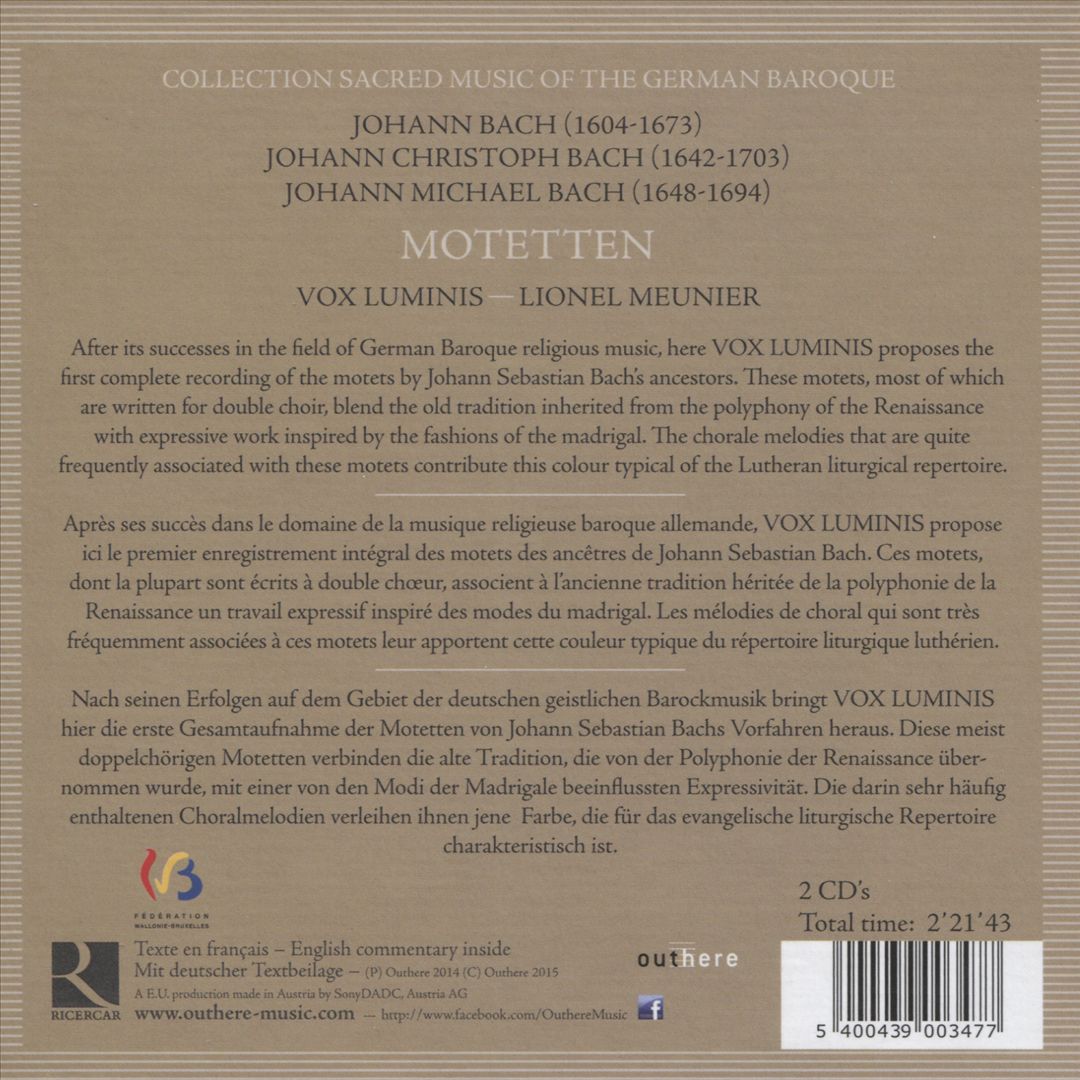 Johann Bach, Johann Christoph Bach, Johann Michael Bach: Motetten cover art