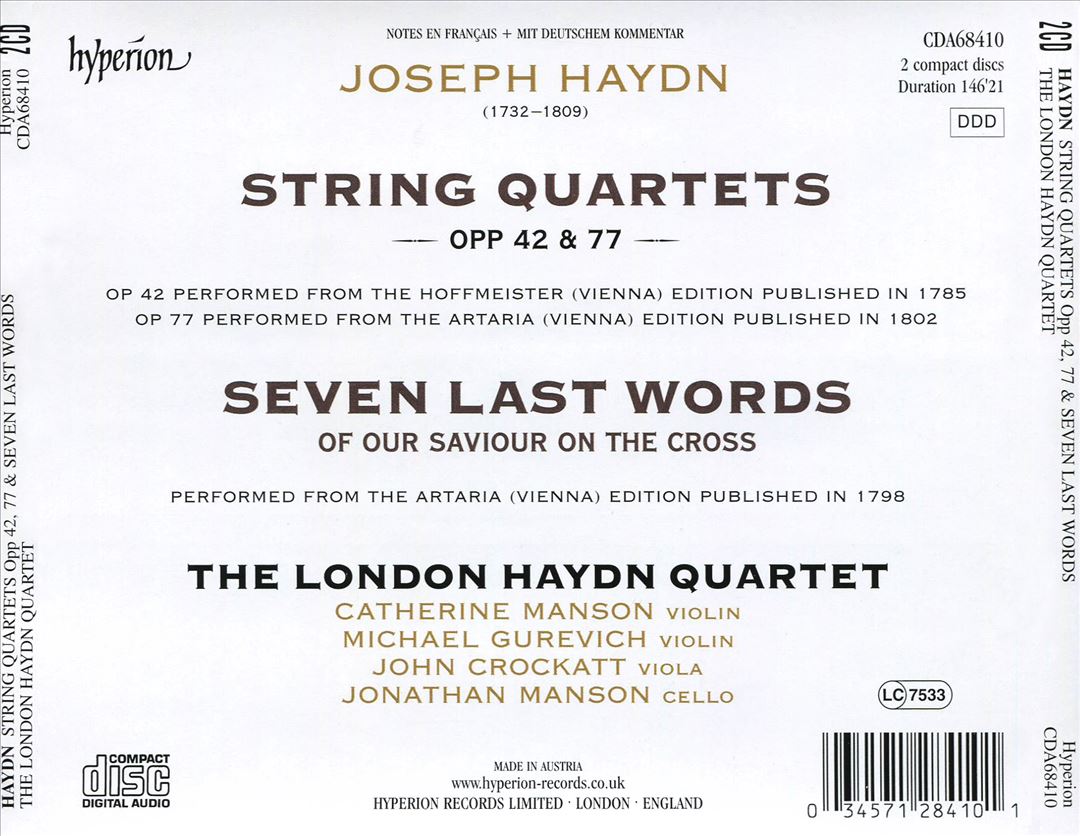 Haydn: String Quartets, Opp. 42 & 77; Seven Last Words of Our Saviour on the Cross cover art