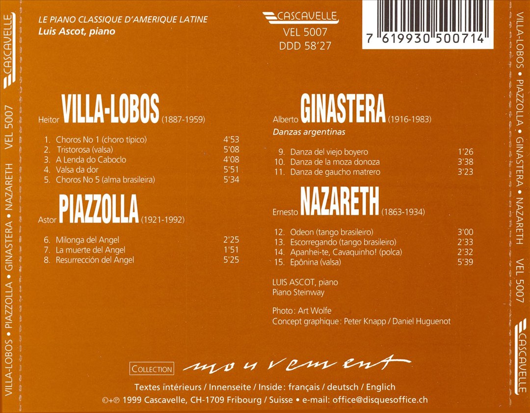 Villa-Lobos, Piazzolla, Nazareth, Ginastera: Piano classique d'Amérique latine cover art
