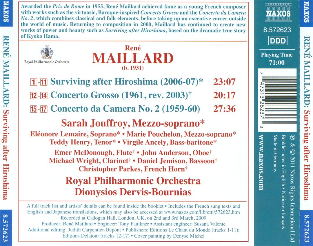 René Maillard: Surviving after Hiroshima; Concerto Grosso; Concerto da Camera No. 2 cover art