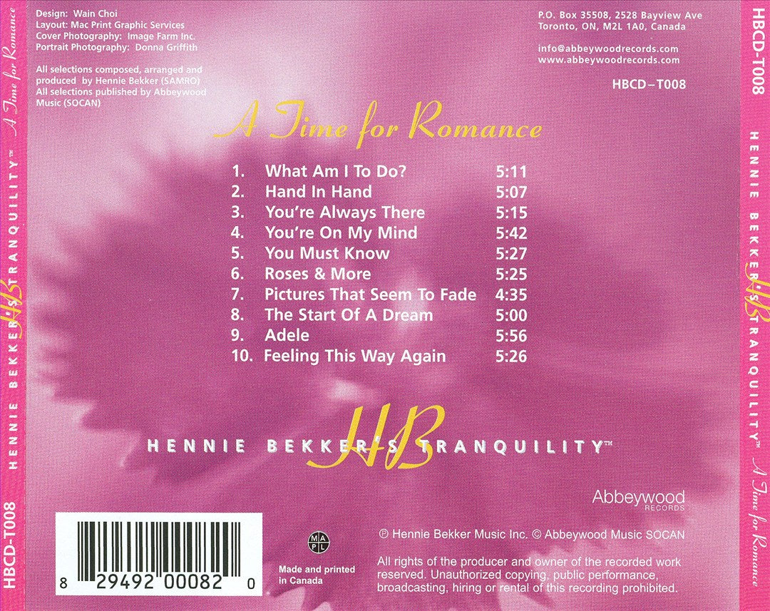 Hennie Bekker's Tranquility: A Time for Romance cover art