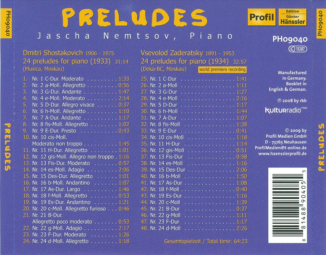 Shostakovich, Vsevolod Zaderatsky: Preludes cover art