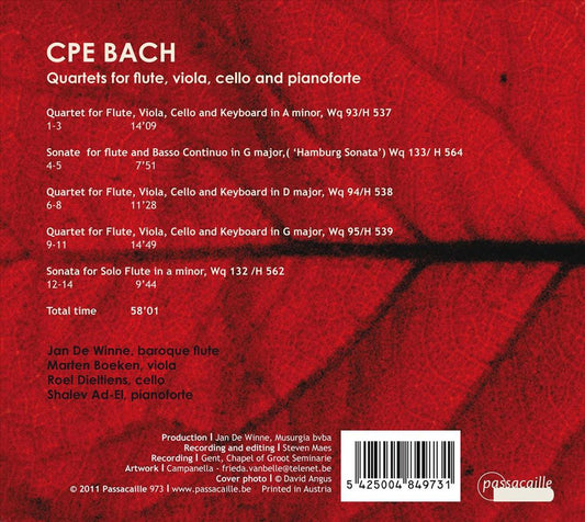 C.P.E. Bach: Quartets for Flute, Viola, Cello & Piano cover art