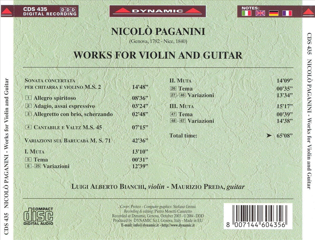 Paganini: Works for Violin & Guitar - Sonata Concertata; Cantabile e Valtz; Barucabà cover art