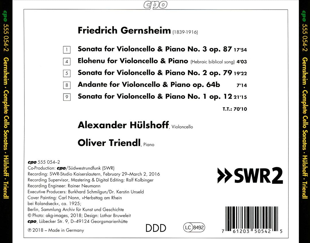 Friedrich Gernsheim: Complete Cello Sonatas cover art