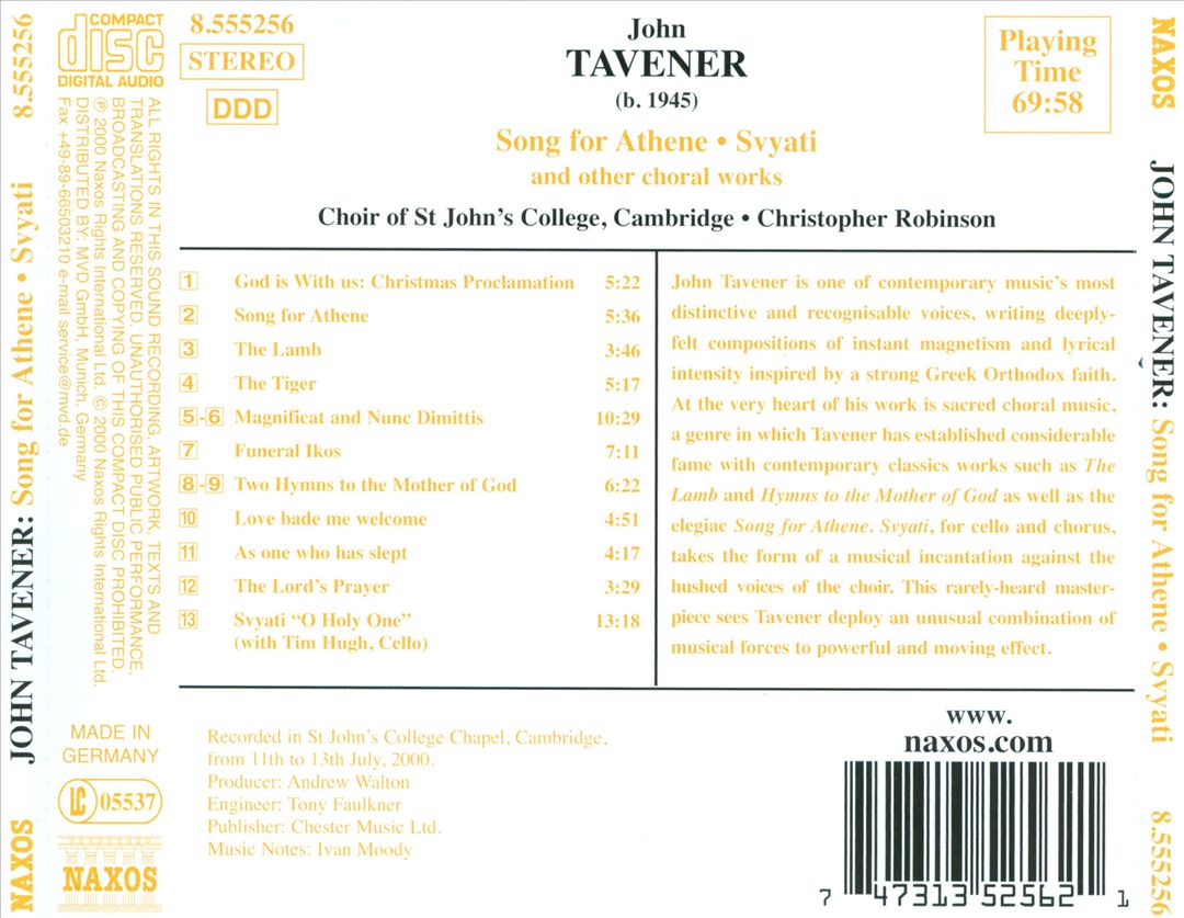 Tavener: Song for Athene, Svyati, and Other Choral Works cover art