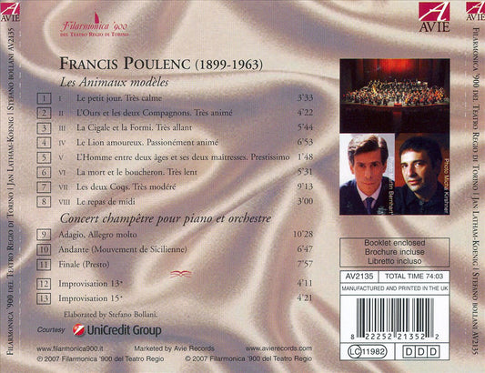 Poulenc: Les Animaux modèles; Concert champêtre; Improvisations 13 & 15 cover art