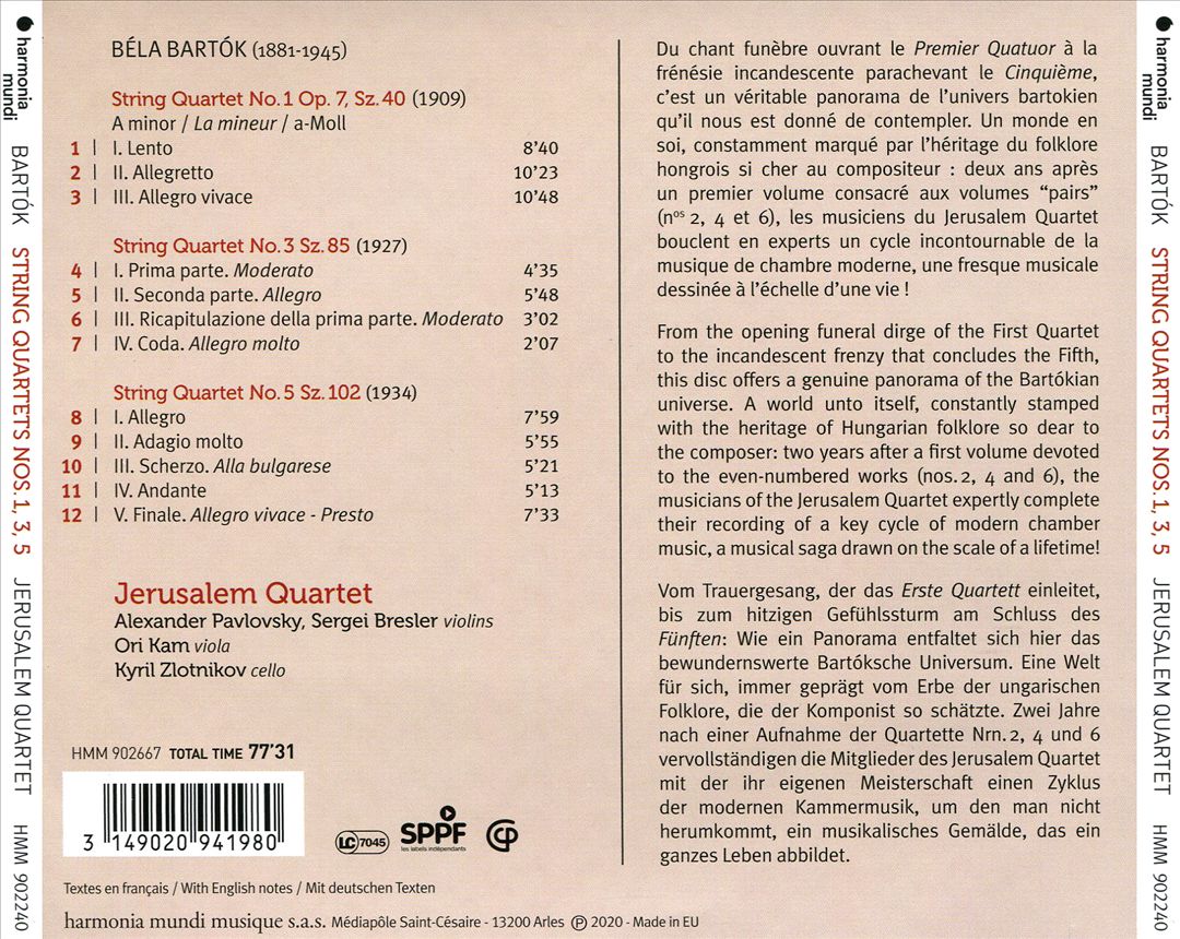 Béla Bartók: String Quartets Nos. 1, 3 & 5 cover art