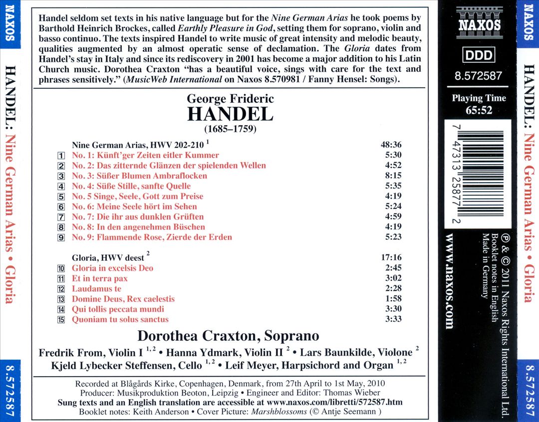 Handel: Nine German Arias; Gloria cover art