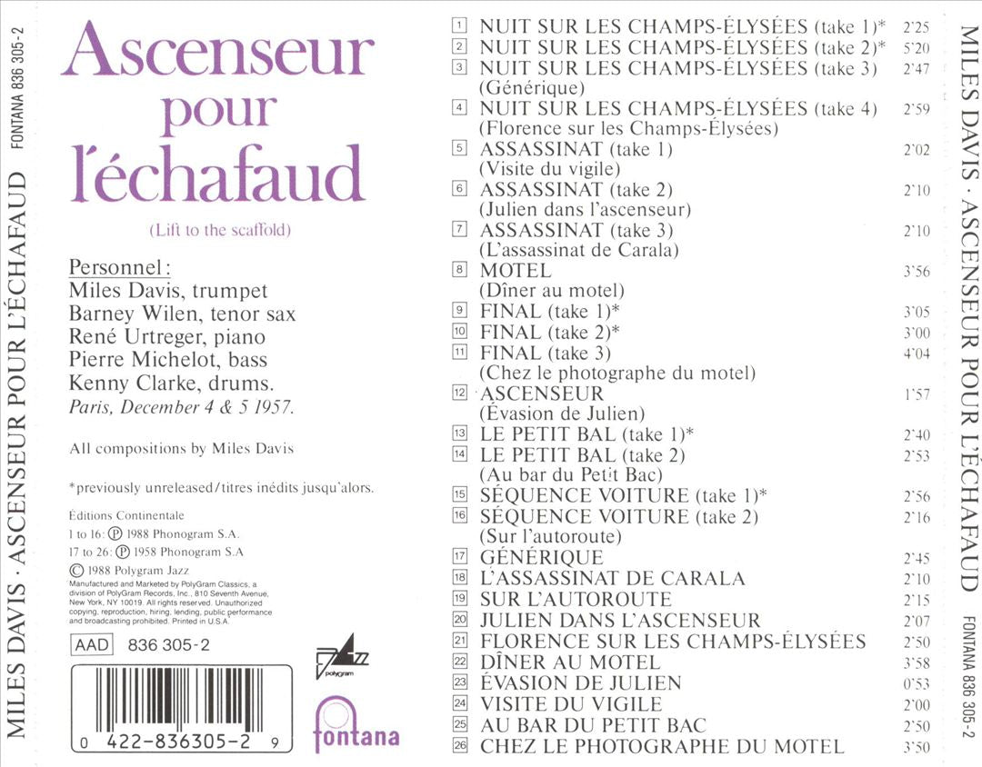 Ascenseur Pour l'Échafaud [Complete Recordings] cover art