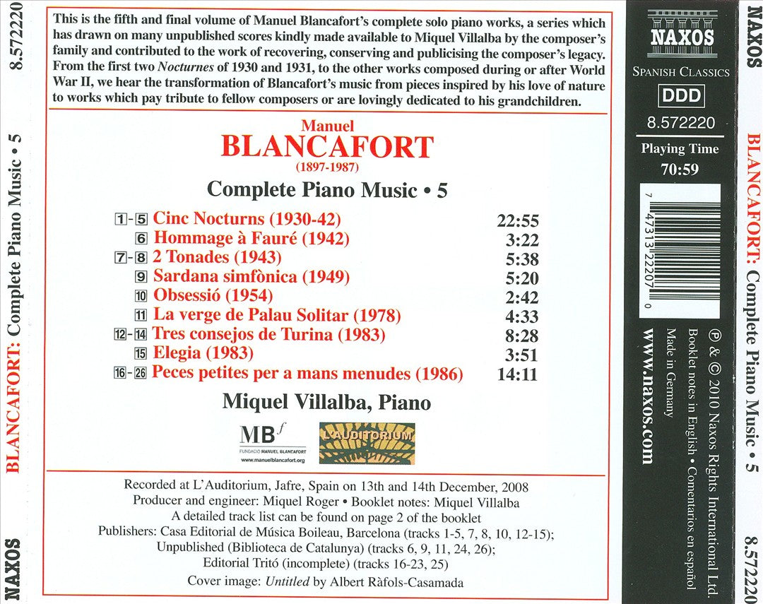 Manuel Blancafort: Piano Music cover art