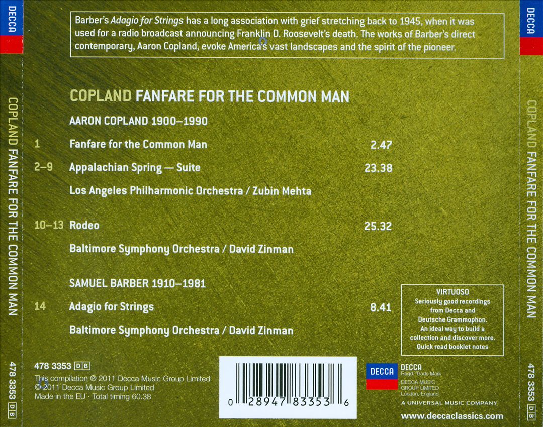 Copland: Fanfare for the Common Man; Barber: Adagio cover art