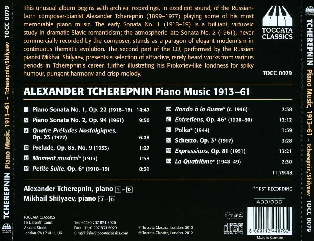 Alexander Tcherepnin: Piano Music 1913-61 cover art