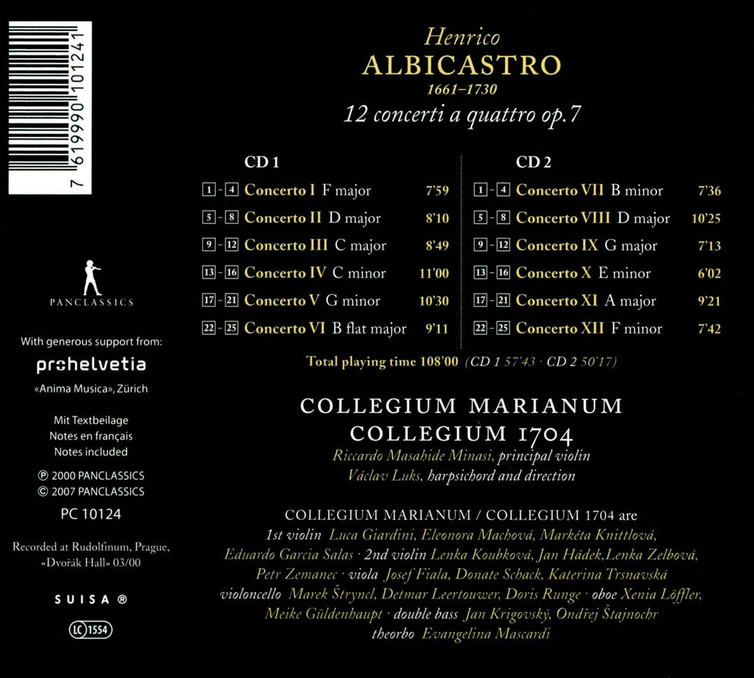 Henrico Albicastro: 12 concerti a quattro op. 7 cover art