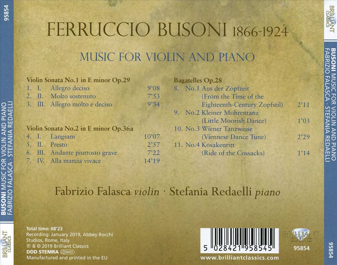Busoni: Music for Violin and Piano cover art