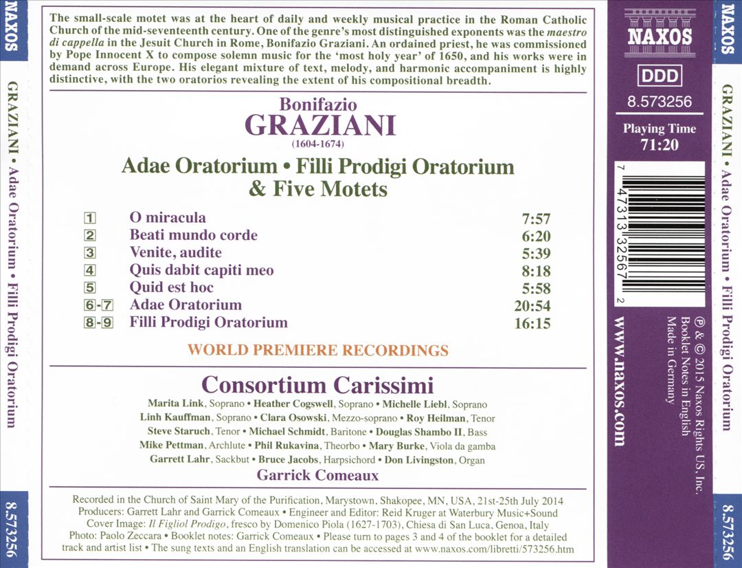 Bonifazio Graziani: Adae Oratorium; Filli Prodigi Oratorium; Five Motets cover art