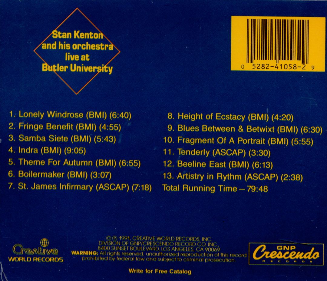 Live at Butler University, 1972 cover art