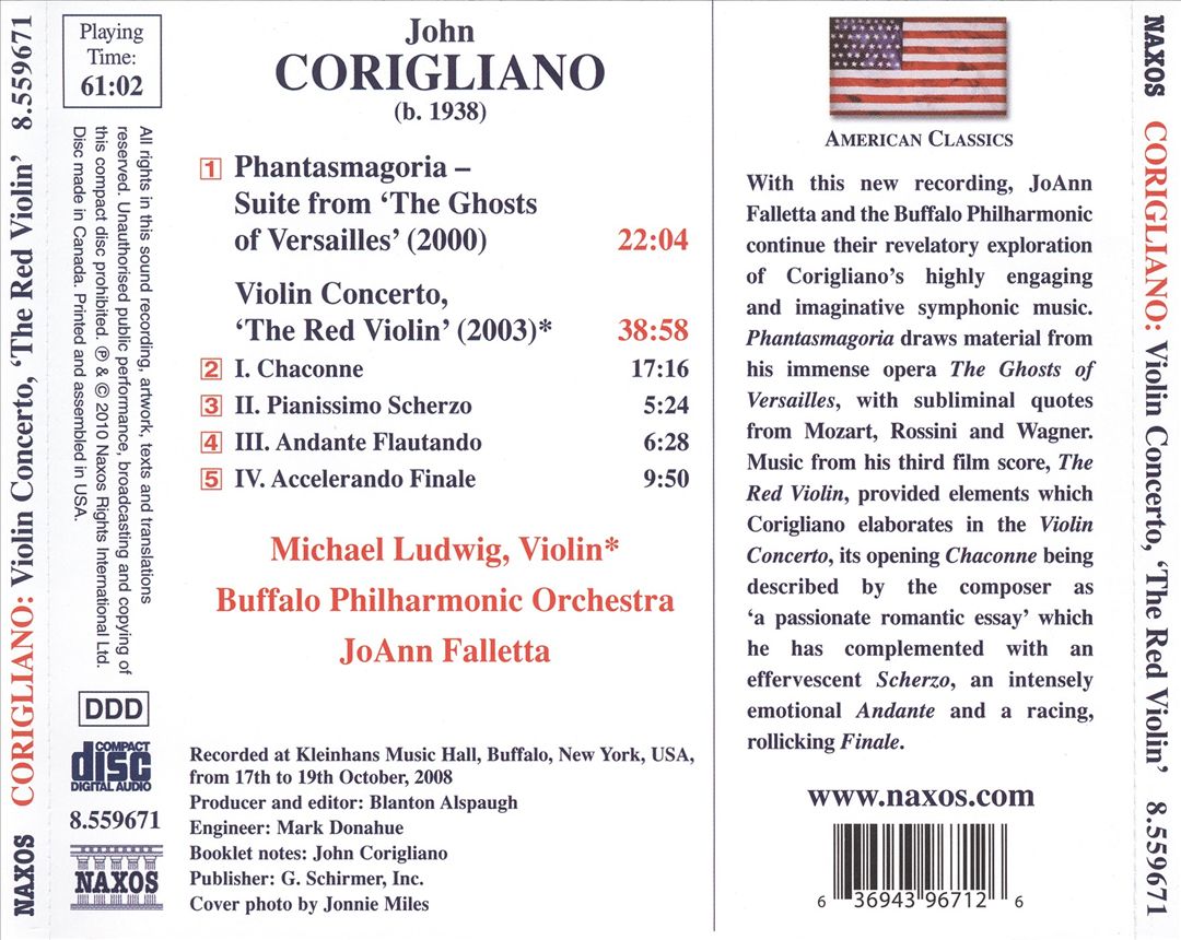 Corigliano: Violin Concerto "The Red Violin"; Phantasmagoria cover art