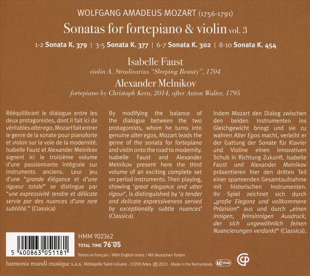Mozart: Sonatas for Fortepiano & Violin, Vol. 3 cover art