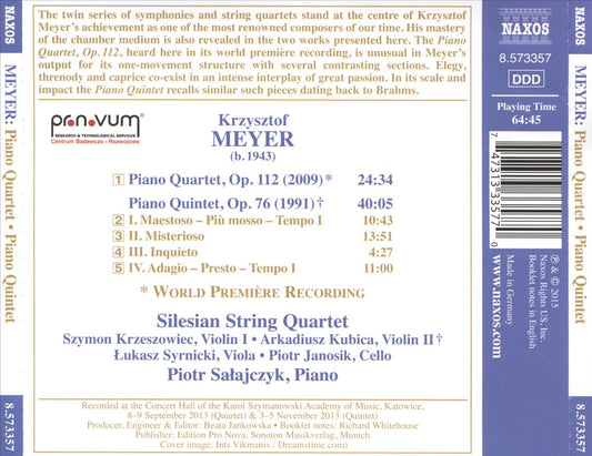 Krzysztof Meyer: Piano Quintet; Piano Quartet cover art