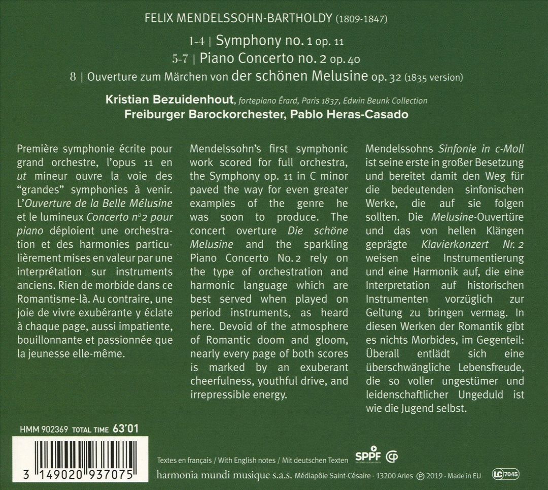 Mendelssohn: Piano Concerto No. 2; Symphony No. 1 cover art