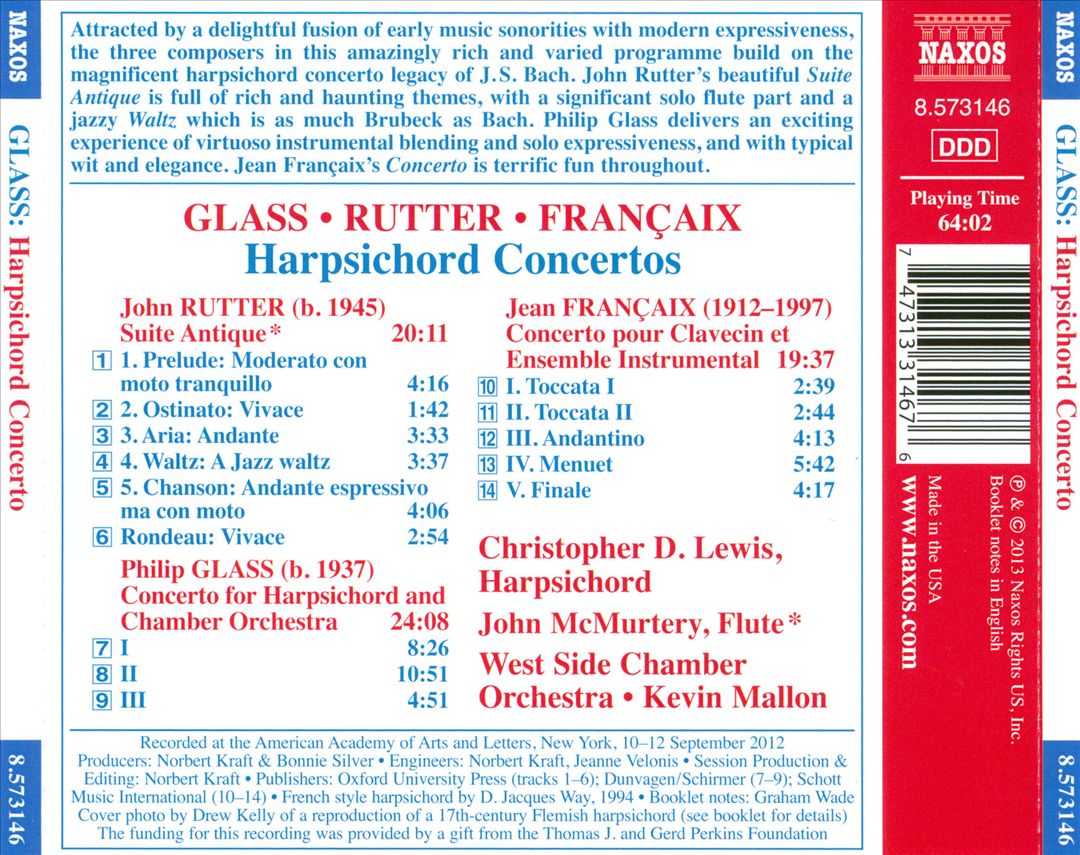 Glass, Rutter, Françaix: Harpsichord Concertos cover art