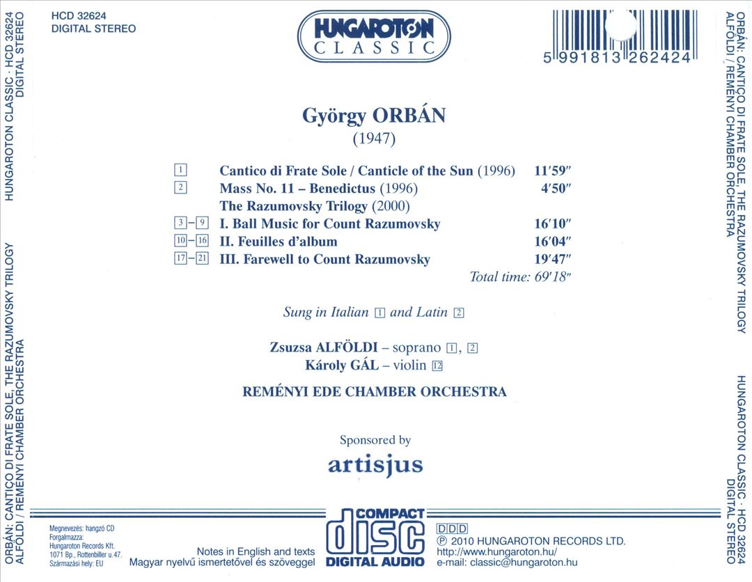 György Orbán: Cantico di Frate Sole; Mass No. 11; The Razumovsky Trilogy cover art
